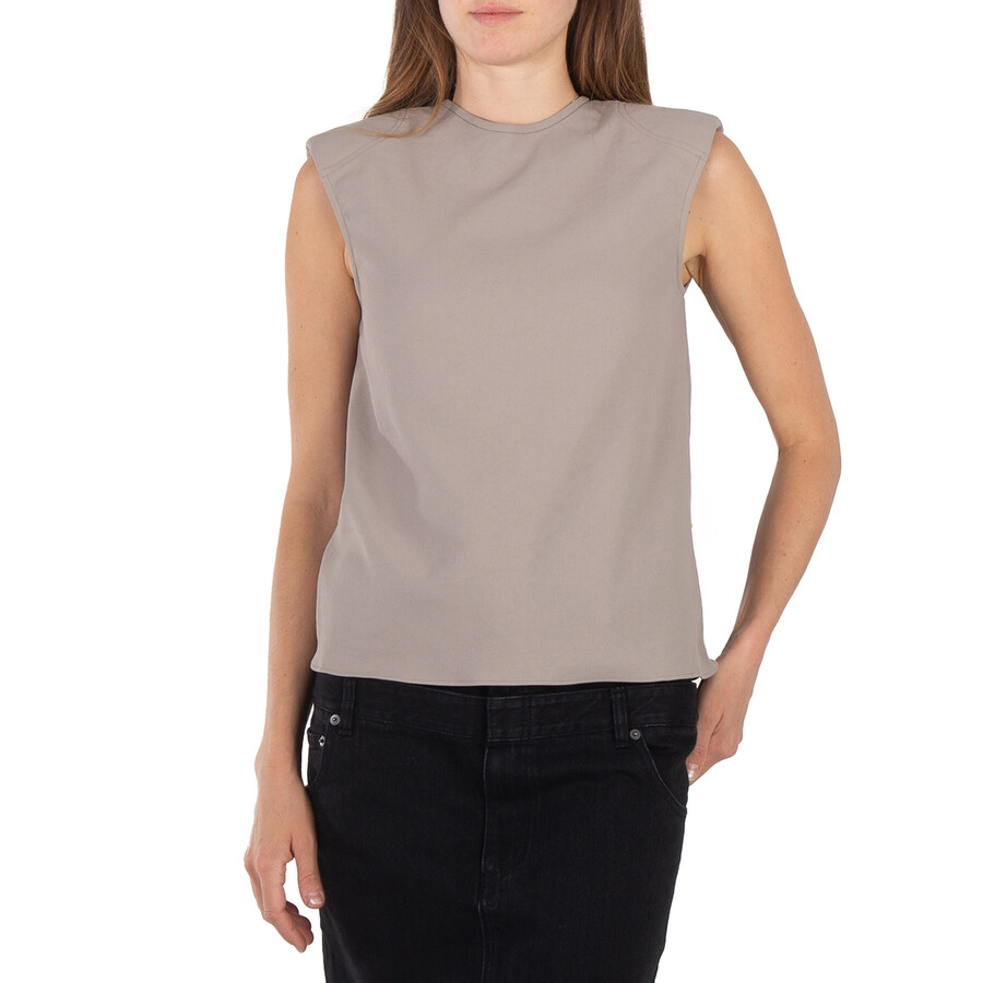 Ladies Mink Grey Chalky Drape Padded Shoulder Sleeveless Top, Size XX-Small
