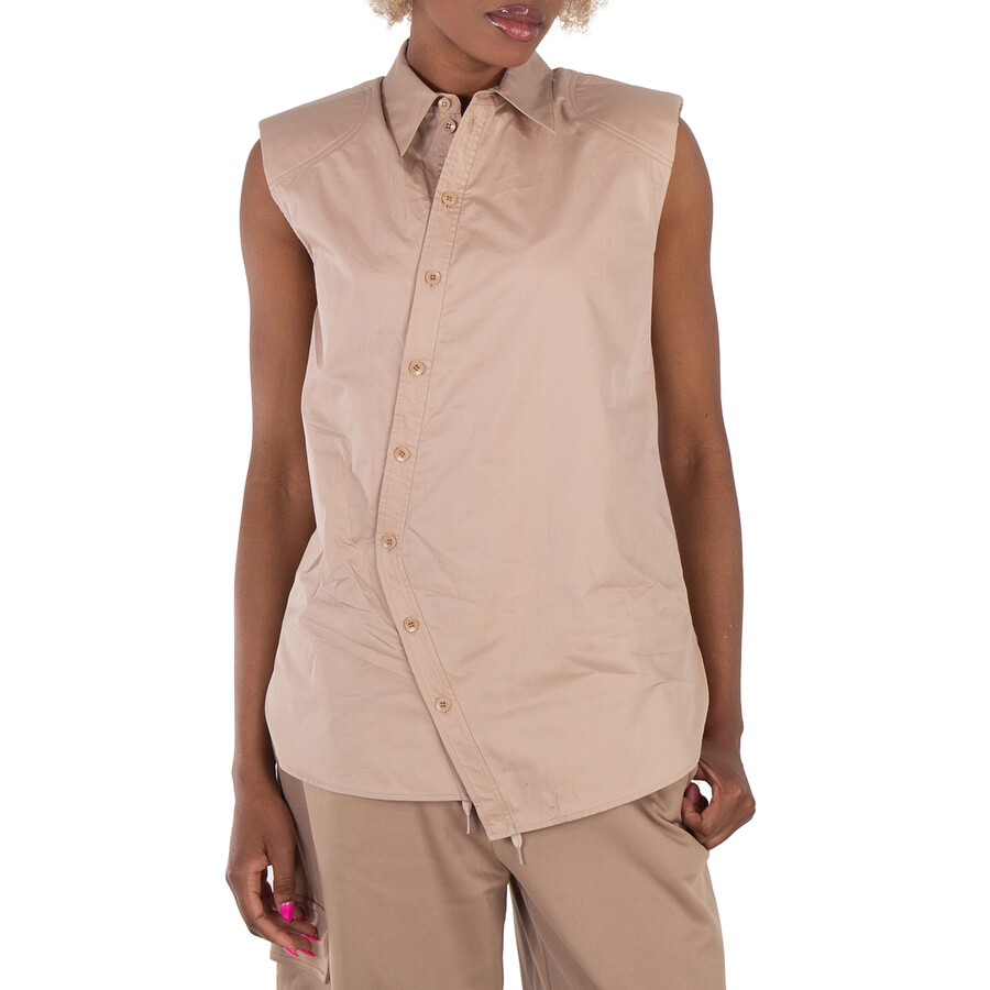 Sleeveless Poplin Shoulderpad Shirt In Sand