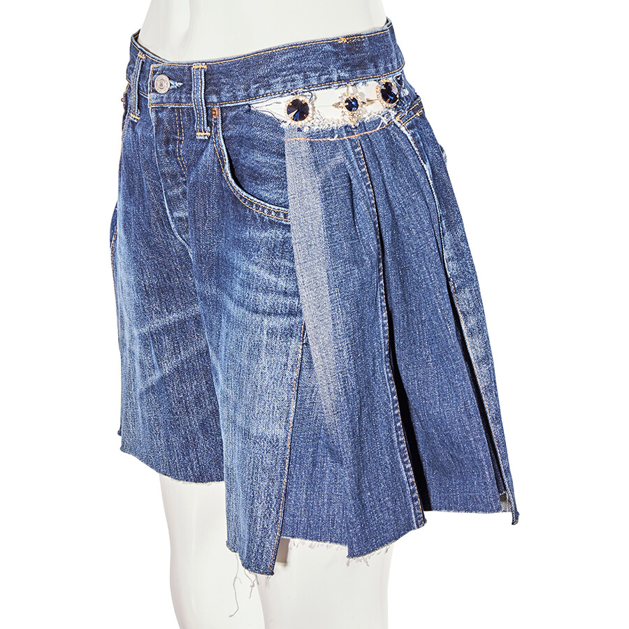 Tiger In The Rain Ladies Shorts Denim Cutout In Blue