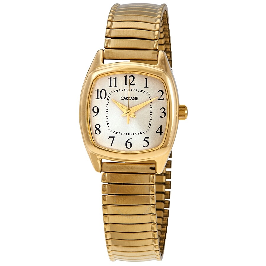 Timex Carriage Quartz Gold Dial Goldtone Expansion Ladies Watch