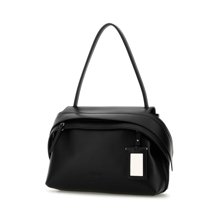 Tod's Tods Black Eather Medium Tod S Wave Shoulder Bag