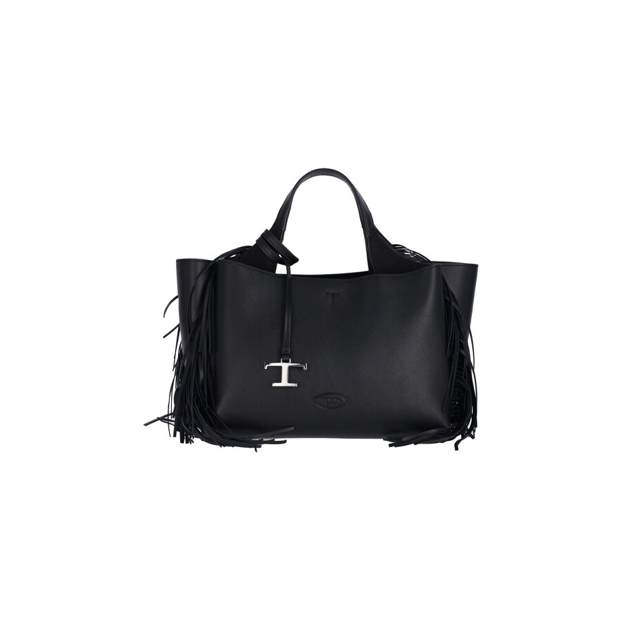 Tod's Tods Fringed Leather Handbag In Black