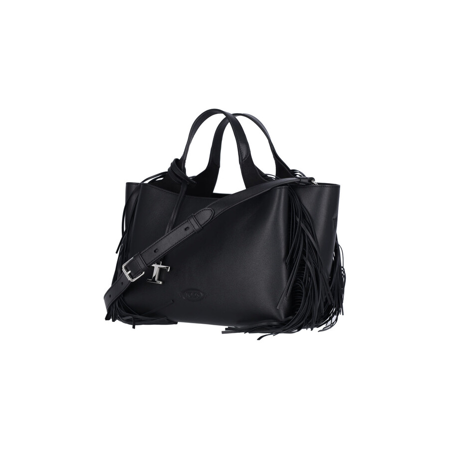 Tod's Tods Fringed Leather Handbag In Black