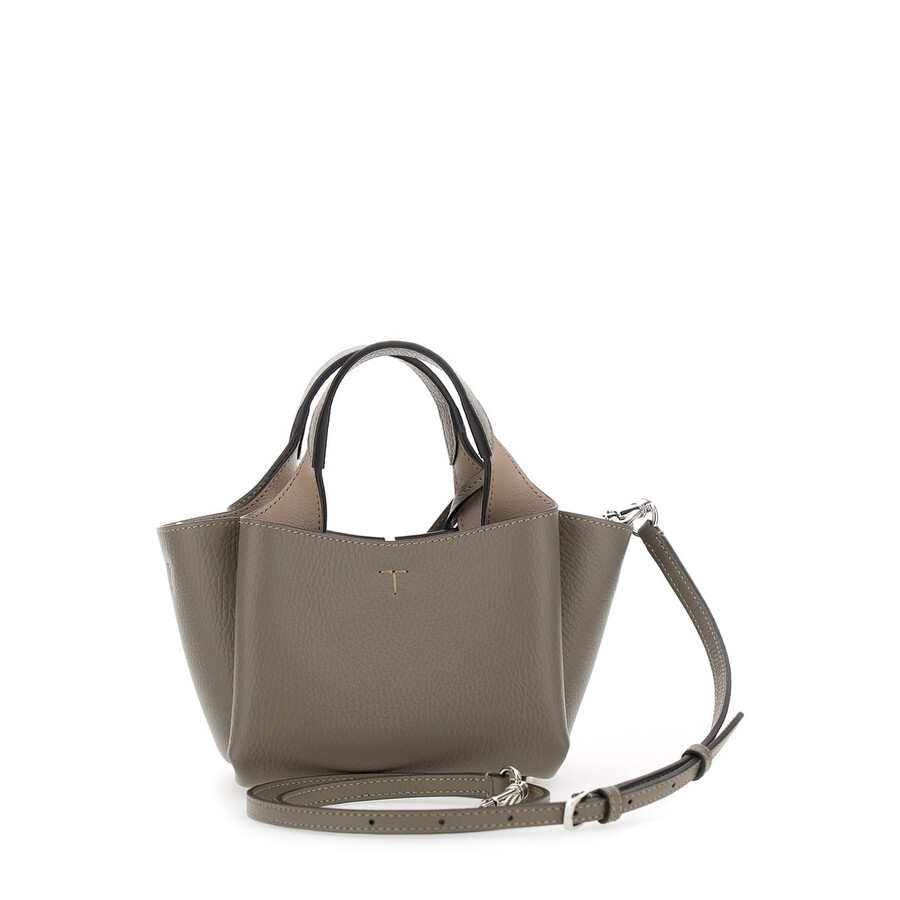 Tod's Tods Grey Handbag With Removable Shoulder Strap And T Plaque On The Front In Grained Leather In Gray