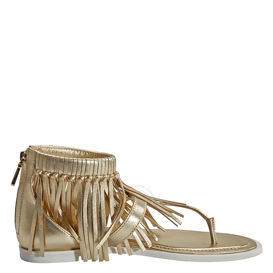 Tod's Calfskin Metallic Fringed Sandals, Brand Size 39 ( US