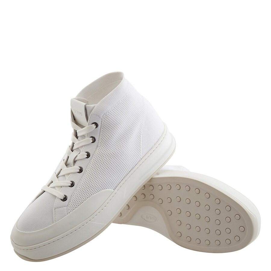 Shop Tod's Tods Men's White Knit High-top Sneakers