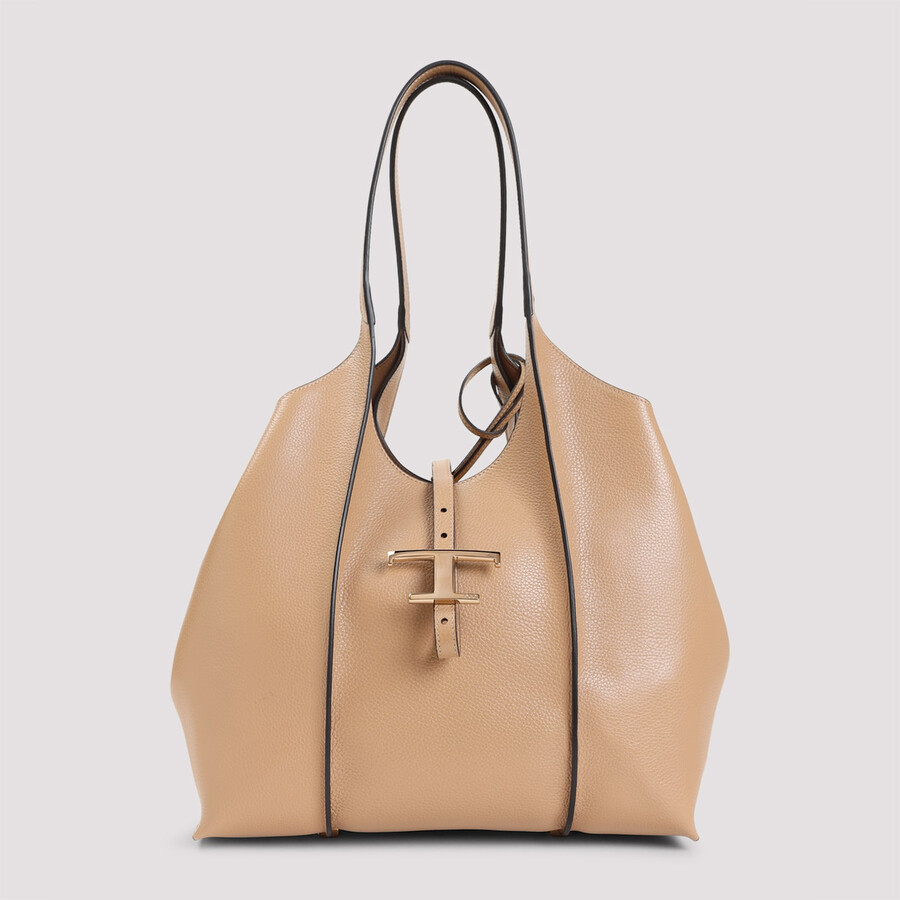 Tod's Grained Leather Shoulder Bag With Double Handles In Nude