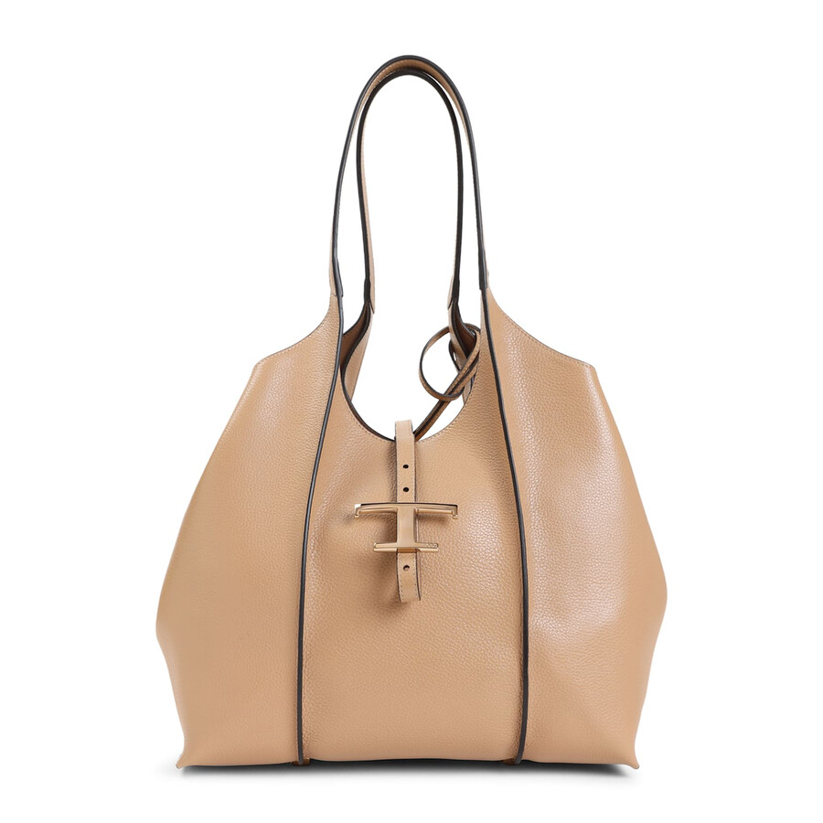 Tod's Grained Leather Shoulder Bag With Double Handles In Nude