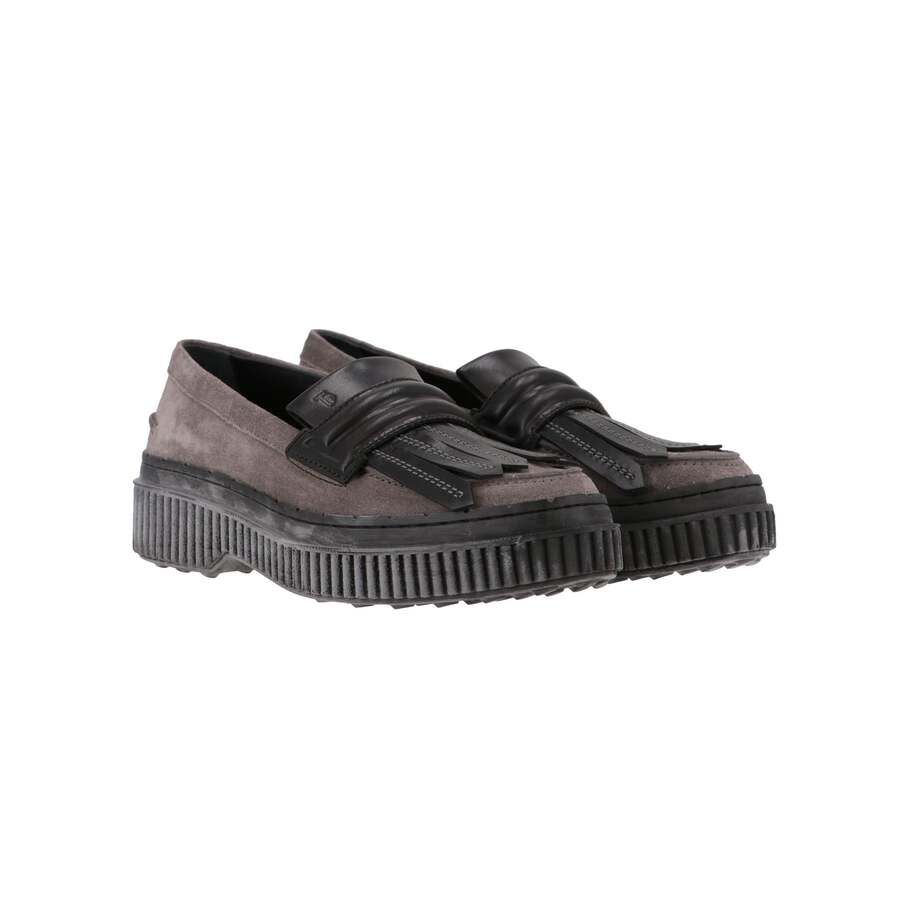 Tod's Womens Grey/Black Loafer, Size 7 XXW39A0AL60FZ0384D
