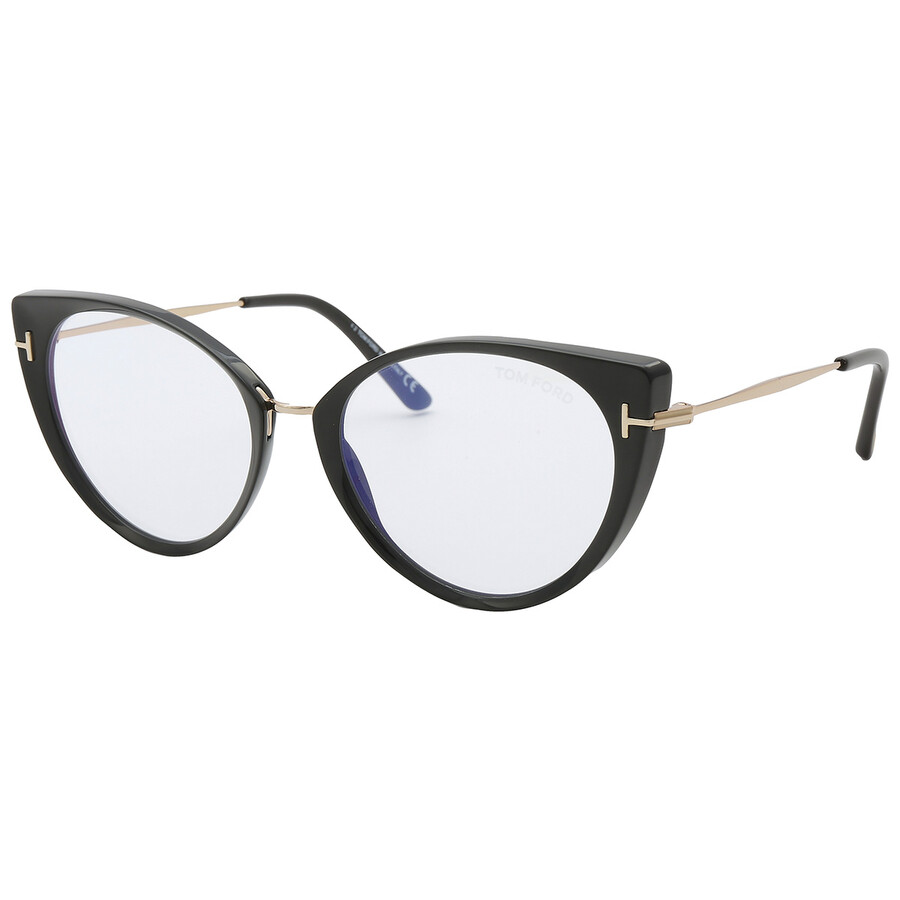 Tom Ford Blue Light Block Cat Eye Ladies Eyeglasses Ft5815-b 001 54 In Black / Blue / Gold / Rose / Rose Gold