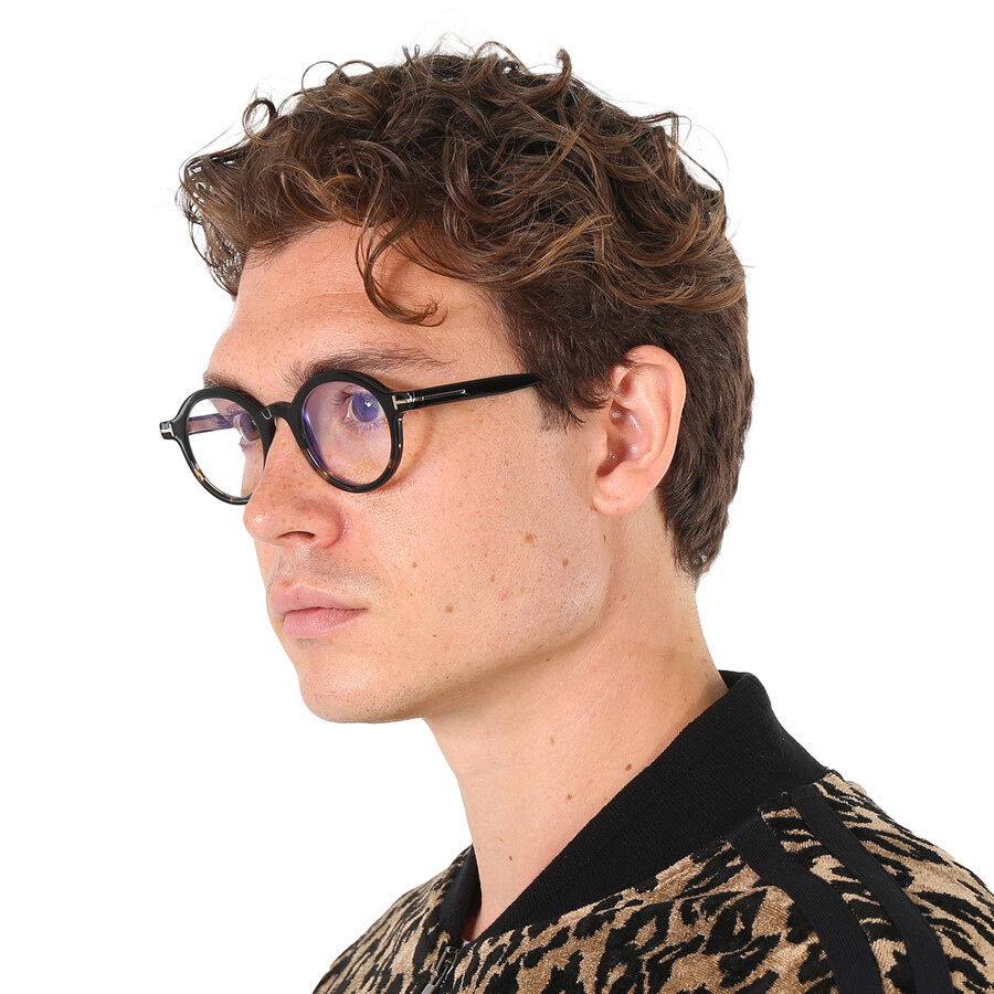 Tom Ford Blue Light Block Round Unisex Eyeglasses Ft5664-b 005 45 In Black / Blue