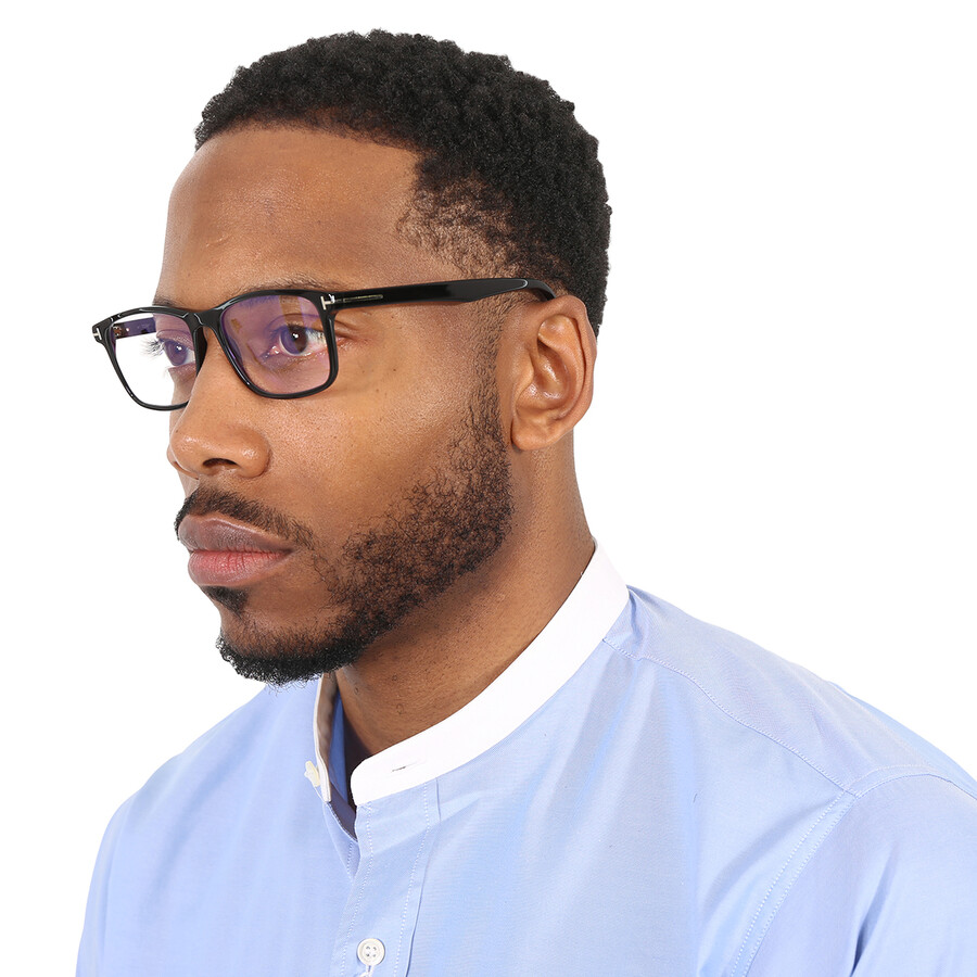 Tom Ford Blue Light Block Square Men's Eyeglasses Ft5752-b 001 55 In Black / Blue