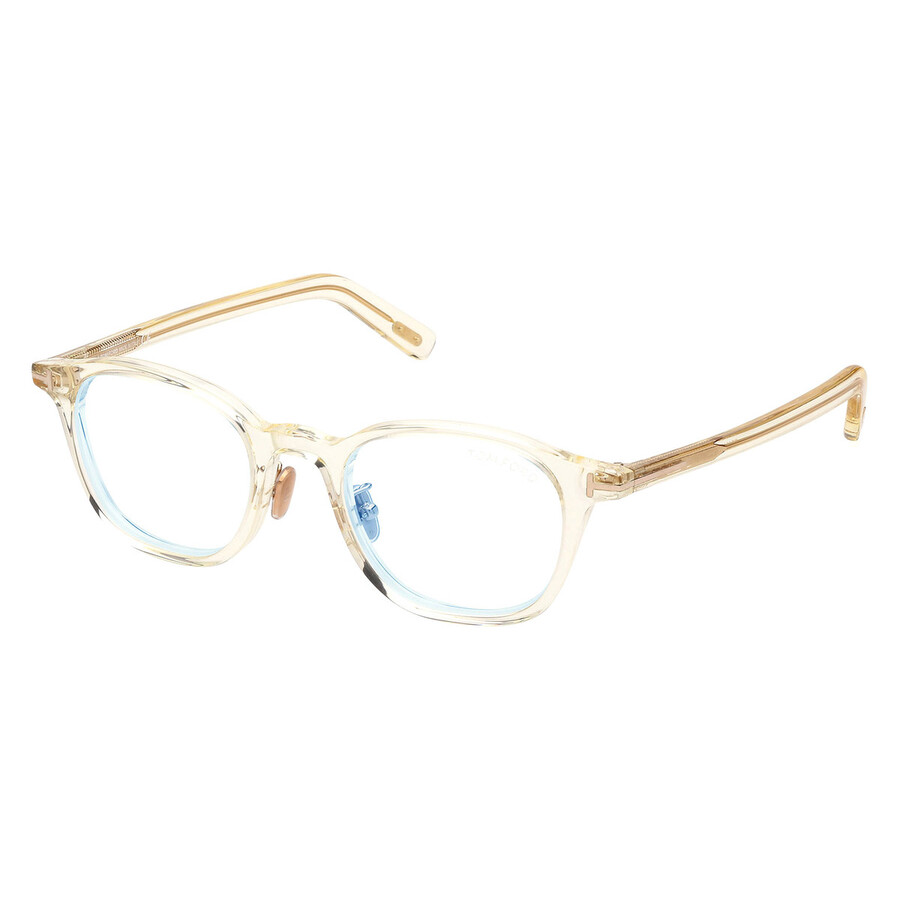 Tom Ford Eyeglasses Round Full Rim, Transparent Yellow Frame And Clear Blue Light Block Lens Ft5858-d-b039
