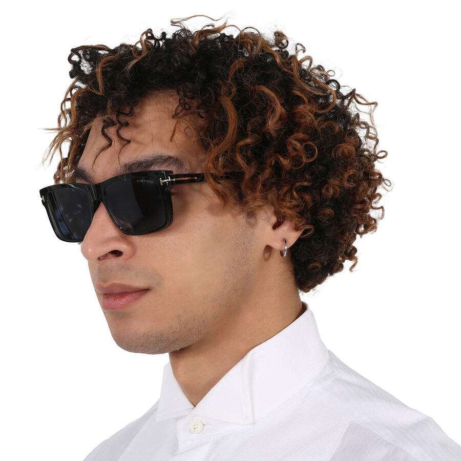 Tom Ford Blue Light Block With Blue Clip On Rectangular Men's Eyeglasses Ft5682-b 001 54 In Two Tone  / Black / Blue