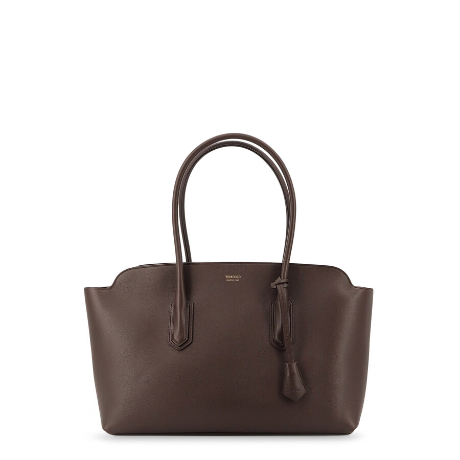 Tom Ford Leather Shoulder Bag With Logo In Brown