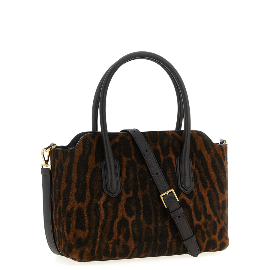 Tom Ford Structured Animal Print Handbag With Top Handles In Brown