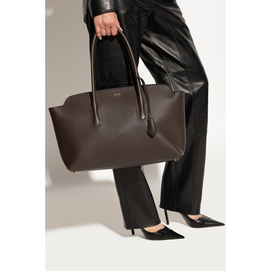 Tom Ford Alexander Large Shoulder Bag In Natural Grain Leather In Brown