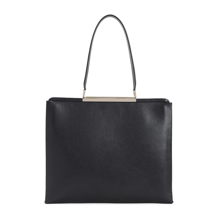 Tom Ford Rectangular Smooth Goat Leather Handbag With Polished Metallic Accent In Black