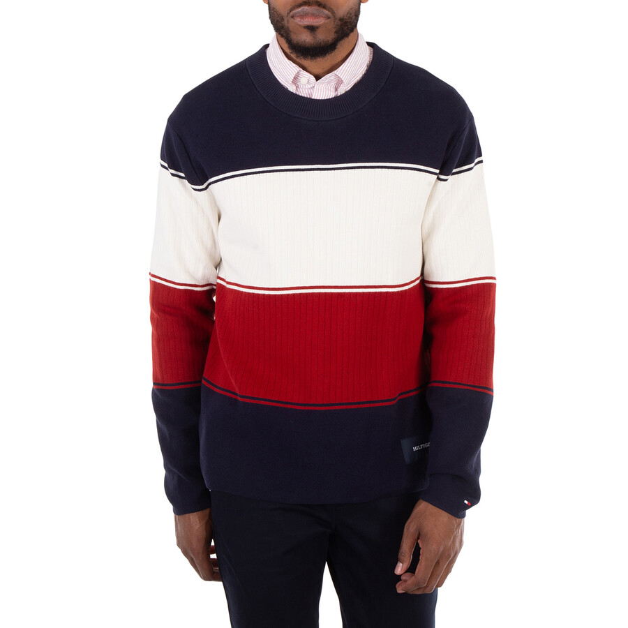 Colour-Blocked Mixed Knit Relaxed Jumper