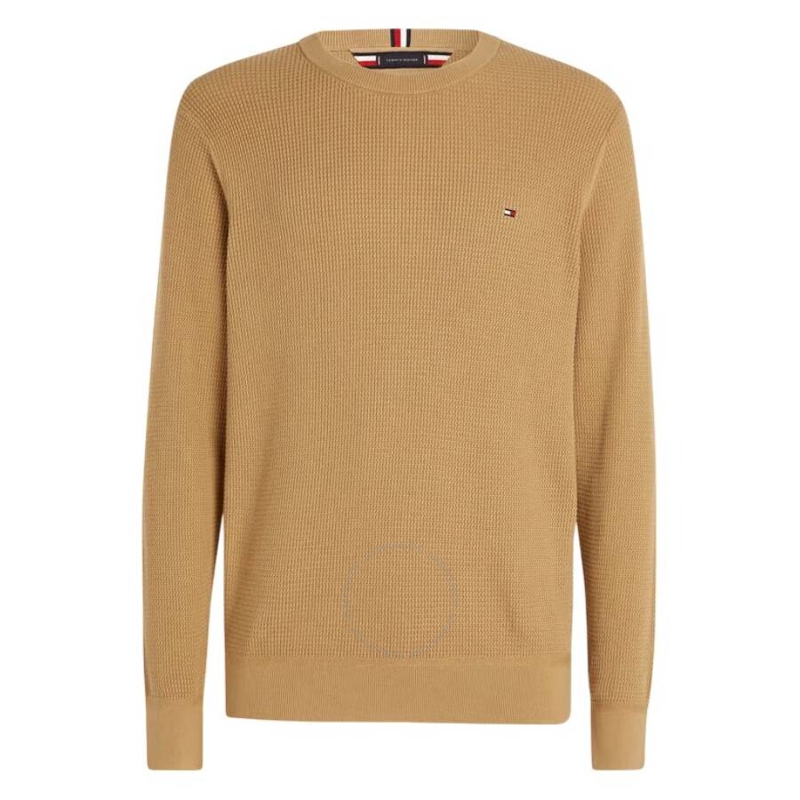 Tommy Hilfiger Flag Embroidered Waffle Knit Jumper In Beige