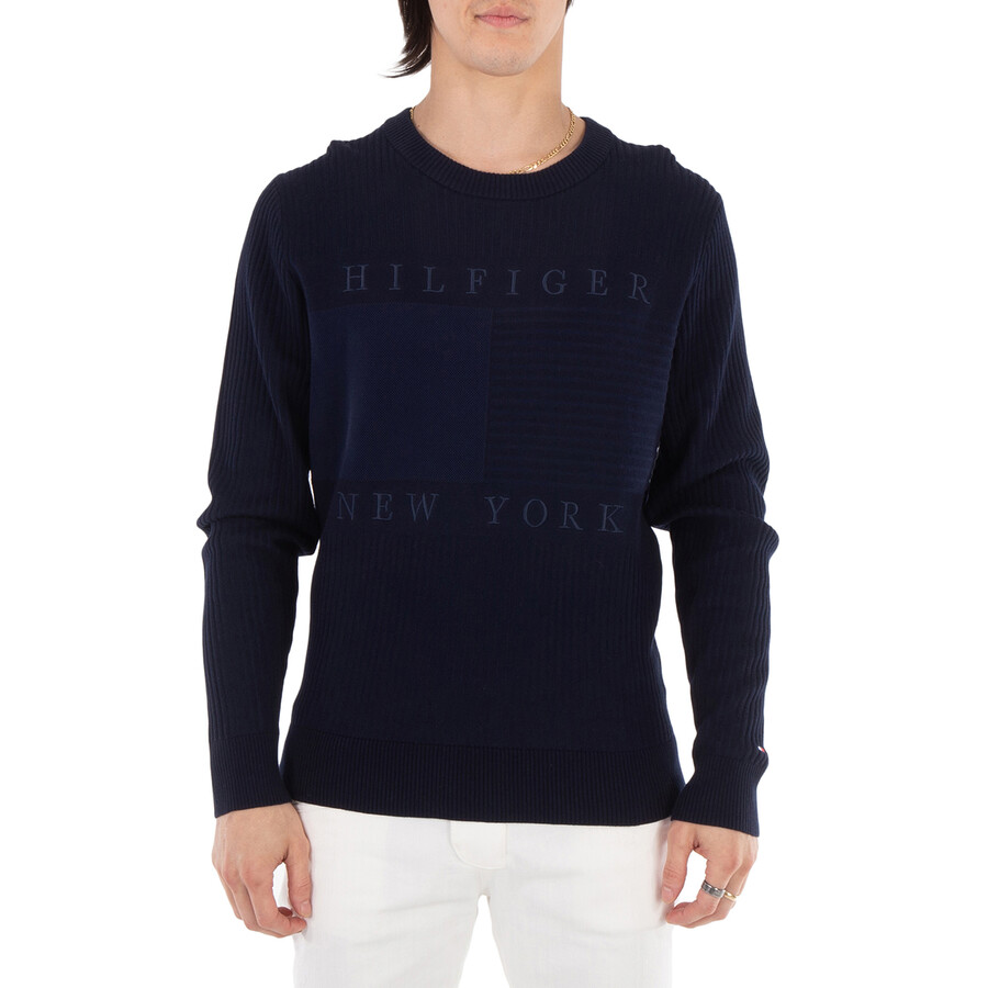 Hilfiger Structure Flag Crewneck Sweater - Blue, Size Medium