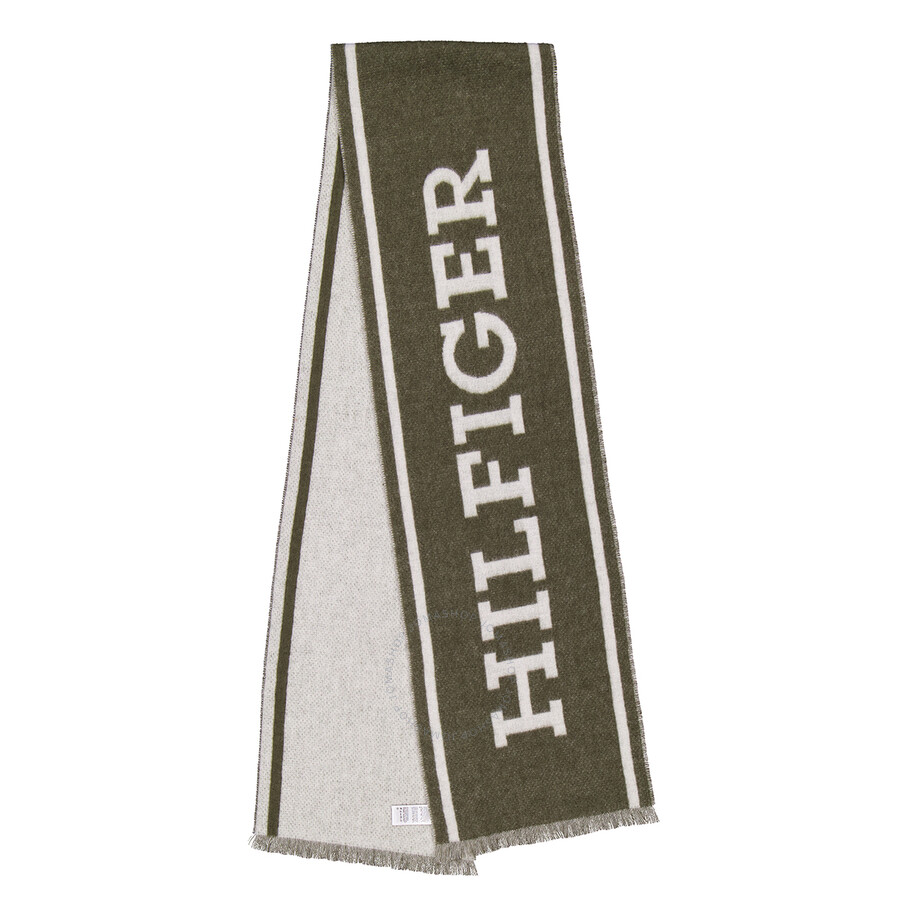 Tommy Hilfiger Monotype Letter Jacquard Wool Scarf - Green In Green