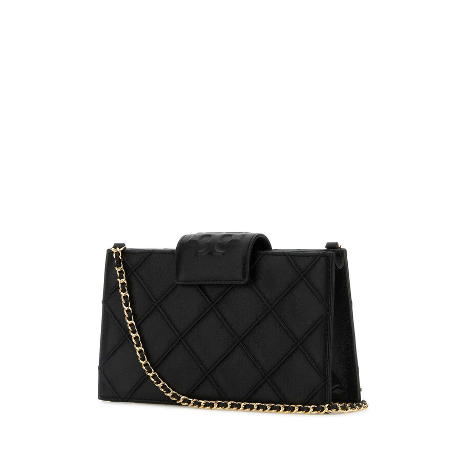 Tory Burch Fleming Black Diamond Quilted Mini Crossbody Bag With Chain-link Shoulder Strap In Leather Woman