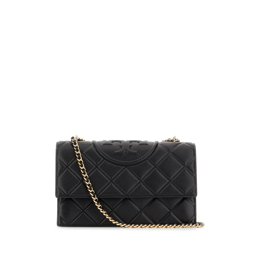 Tory Burch Black Leather Fleming Shoulder Bag In Black