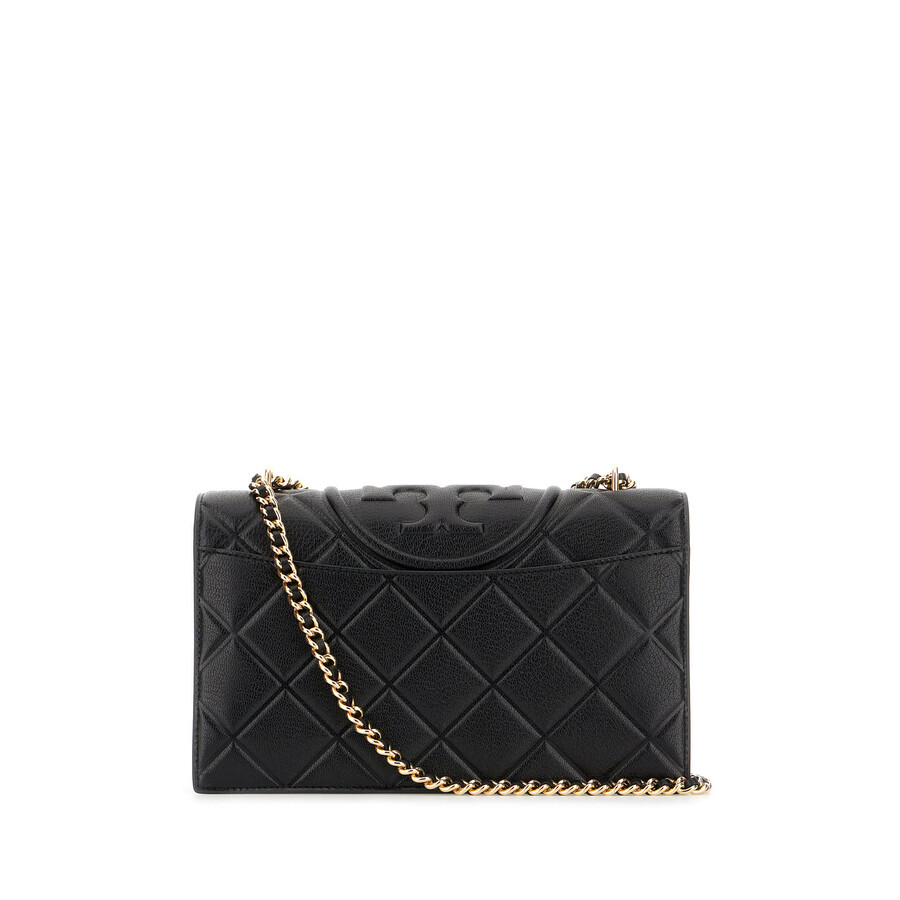 Tory Burch Black Leather Fleming Shoulder Bag In Black