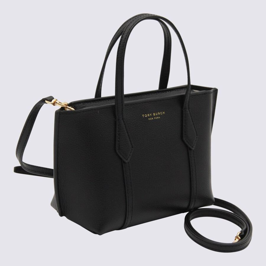 Tory Burch Black Leather Perry Mini Tote In Black