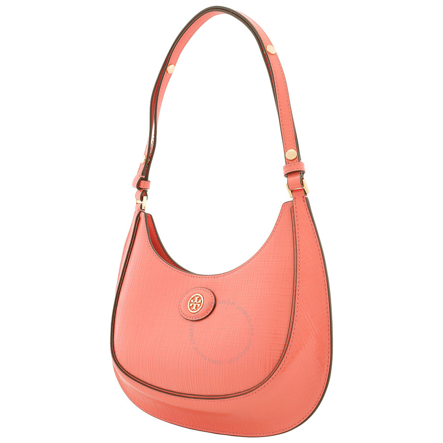 Tory Burch Coral Crush Robinson Embossed Leather Crescent Bag In Pink