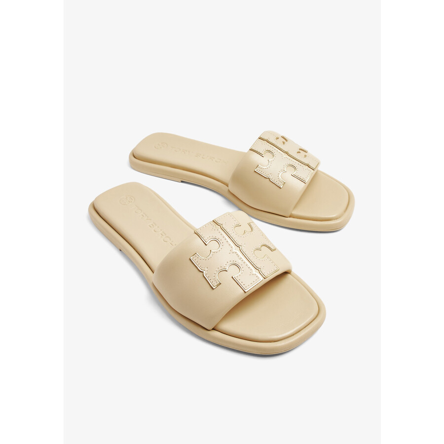 Tory Burch Double T Padded Sport Slide Sandals In Gold