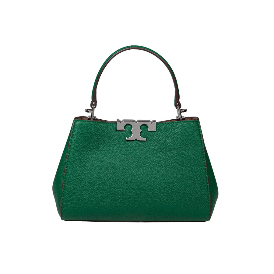 Tory Burch Eleanor Mini Satchel In Hammered Leather Green Color