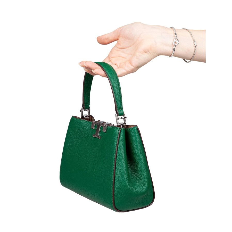 Tory Burch Eleanor Mini Satchel In Hammered Leather Green Color