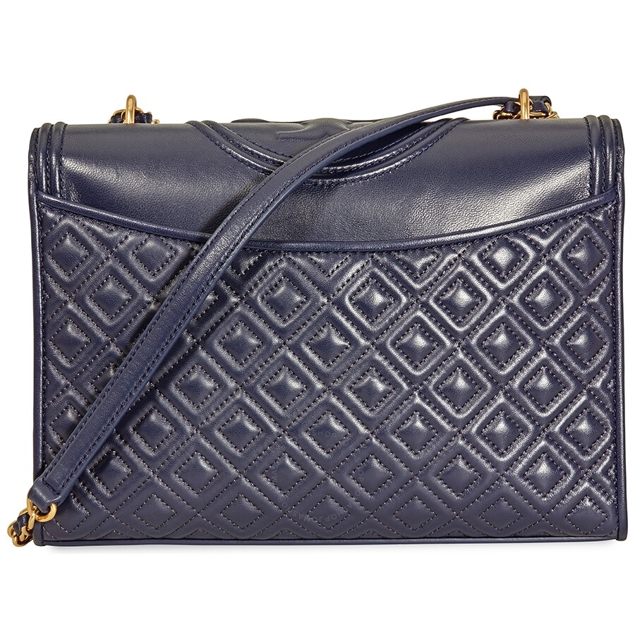 Tory Burch Fleming Convertible Leather Shoulder Bag Navy Tory Burch