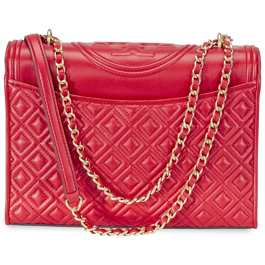Tory Burch Fleming Convertible Leather Shoulder Bag Red Tory Burch