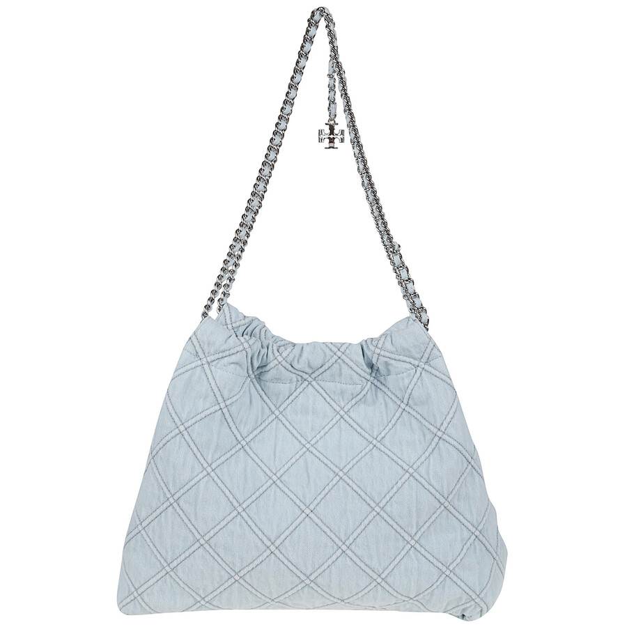 Tory Burch 'fleming' Grey Diamond Quilted Shoulder Bag With Chain-link Handles In Leather Woman