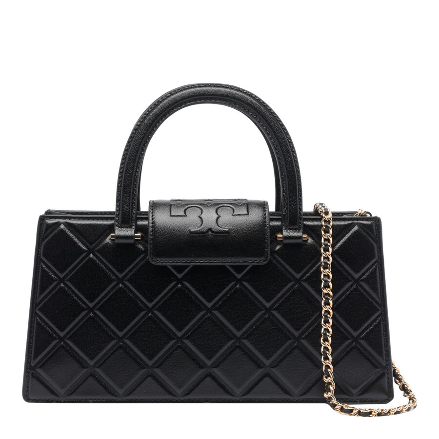 Tory Burch Fleming Top Handle Leather Satchel In Black