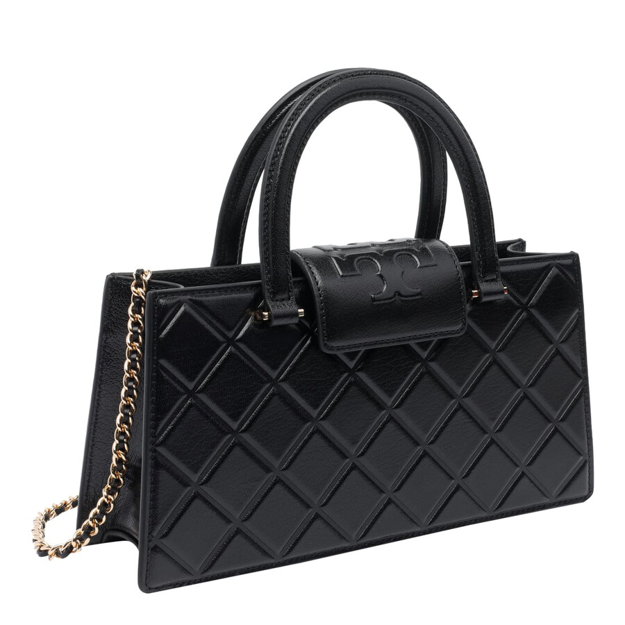 Tory Burch Fleming Top Handle Leather Satchel In Black