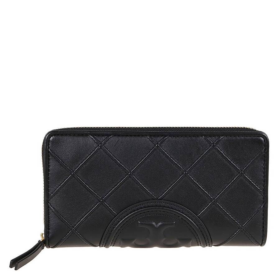 Tory Burch Quilted Leather Zip Wallet In Black