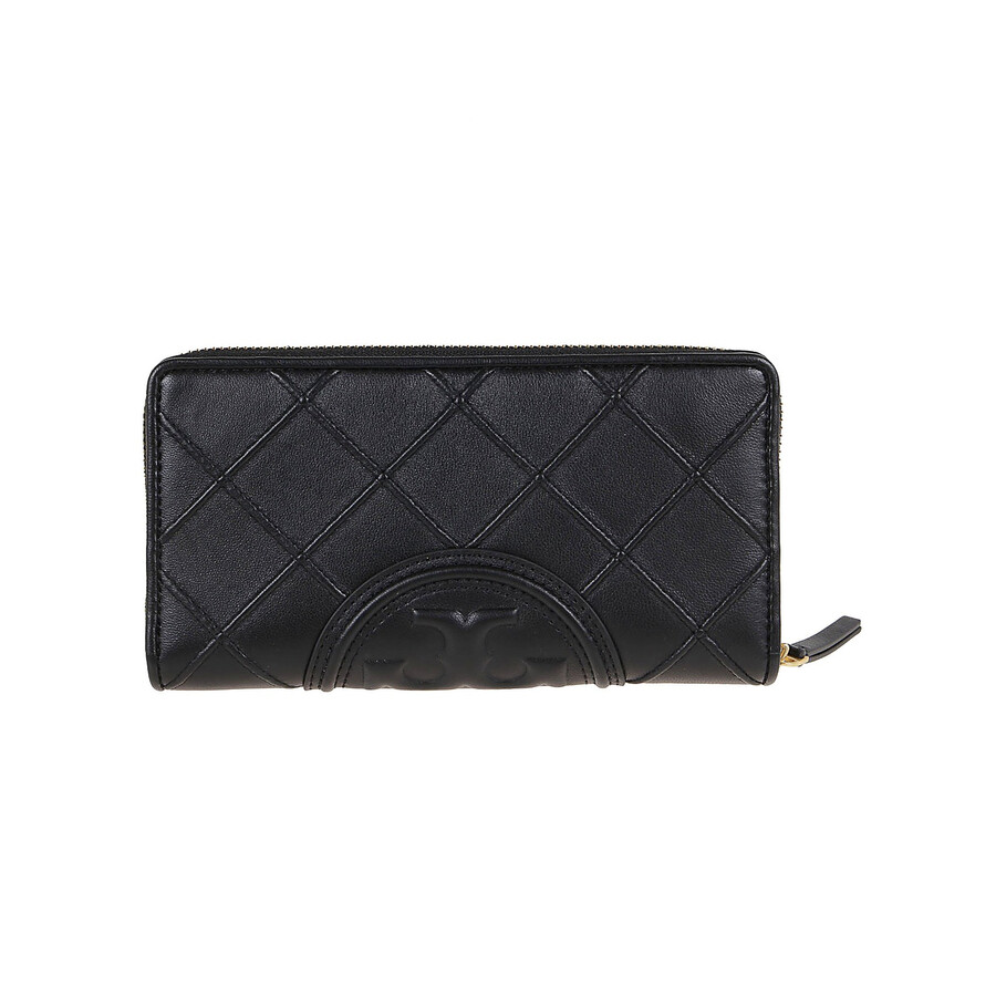 Tory Burch Quilted Leather Zip Wallet In Black