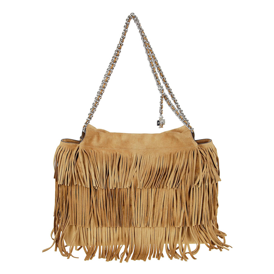 Tory Burch Fleming Suede Fringe Hobo In Brown