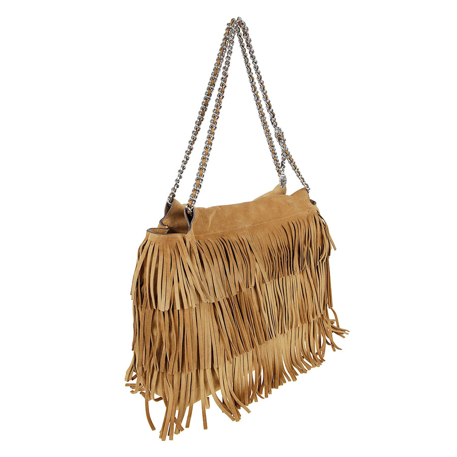 Tory Burch Fleming Suede Fringe Hobo In Brown