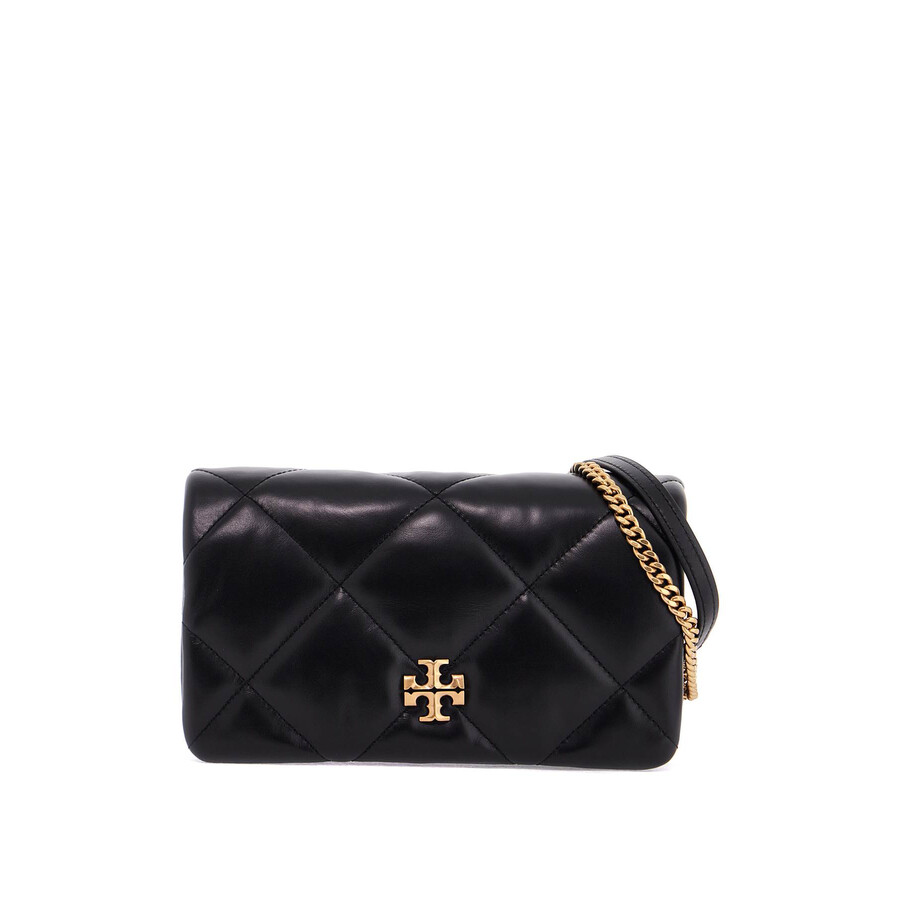 Tory Burch Kira Diamond-quilted Leather Wallet On Chain In Black
