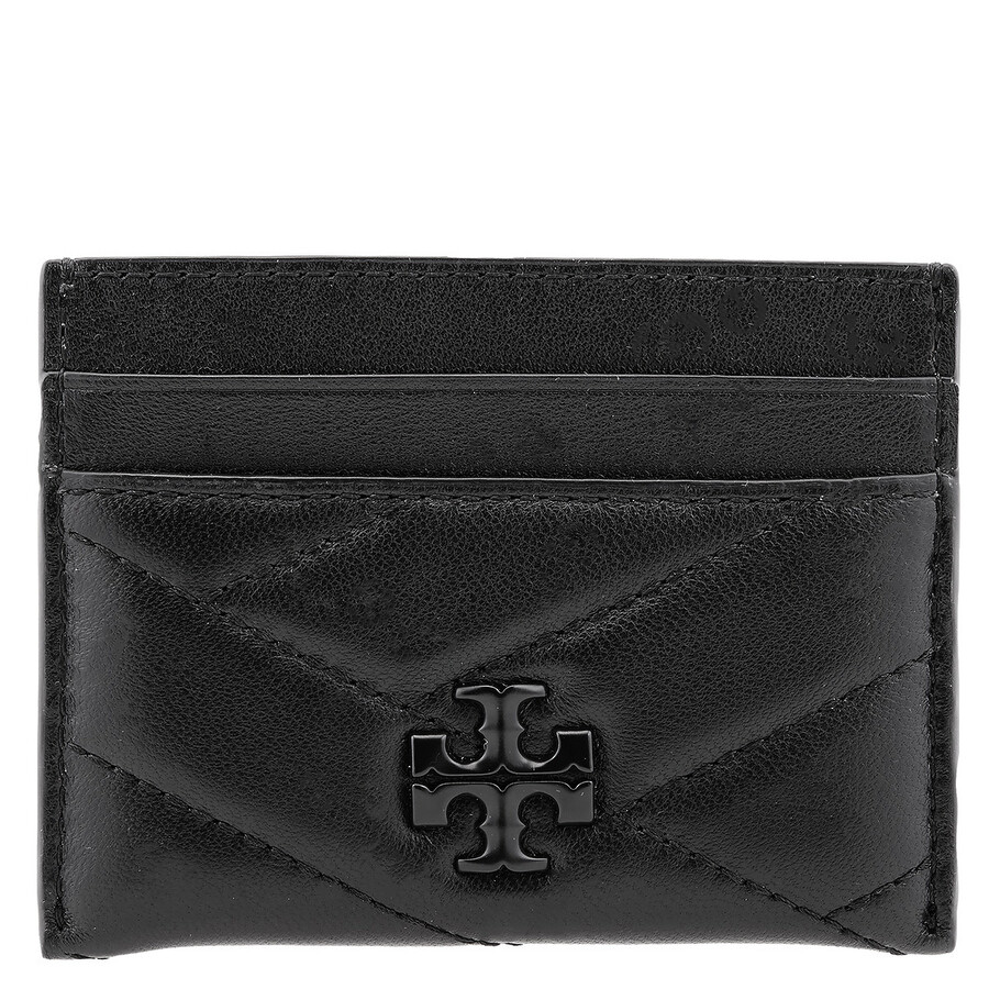Tory Burch Kira Chevron Powder Coated Card Case In Black