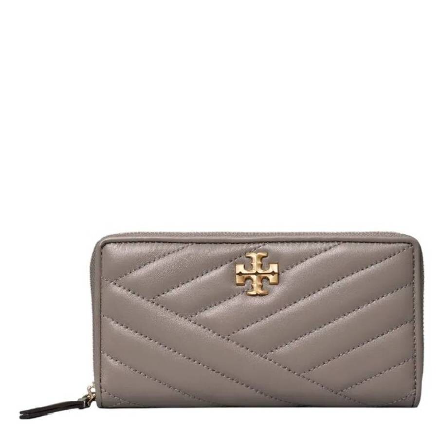 Tory Burch Kira Chevron Leather Zip Continental Wallet In Grey