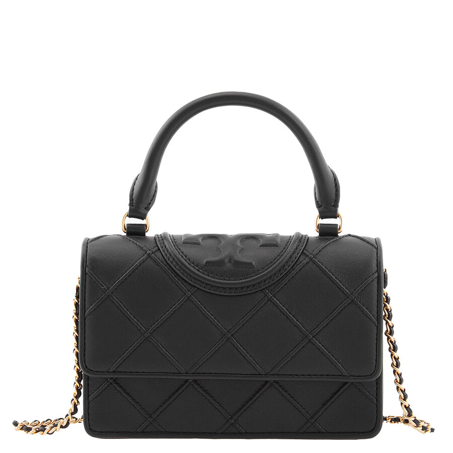 Tory Burch Mini Fleming Soft Top-handle Chain Wallet In Black