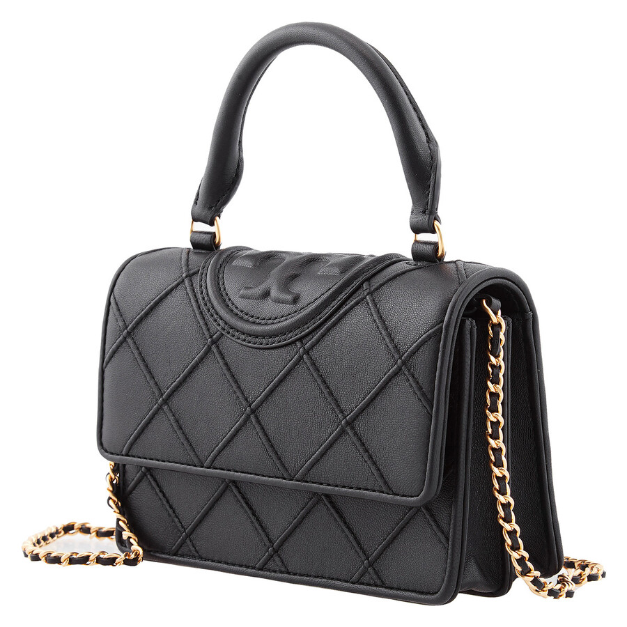 Tory Burch Mini Fleming Soft Top-handle Chain Wallet In Black