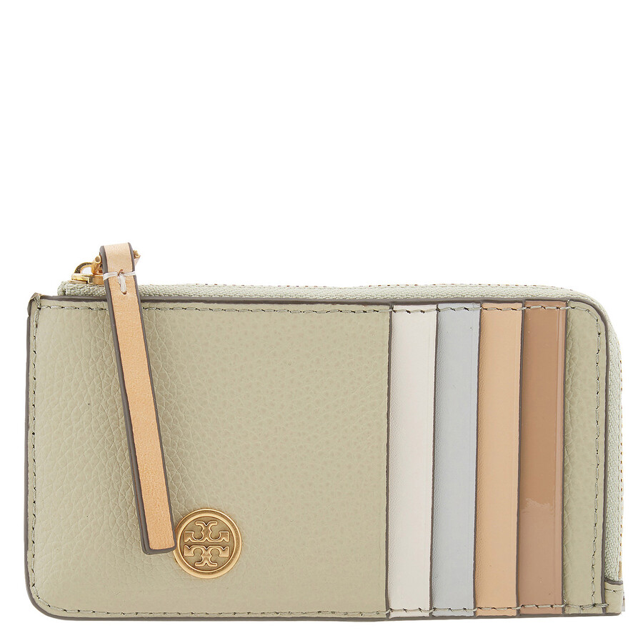 Tory Burch Pebbled Leather Robinson Card Case In Green