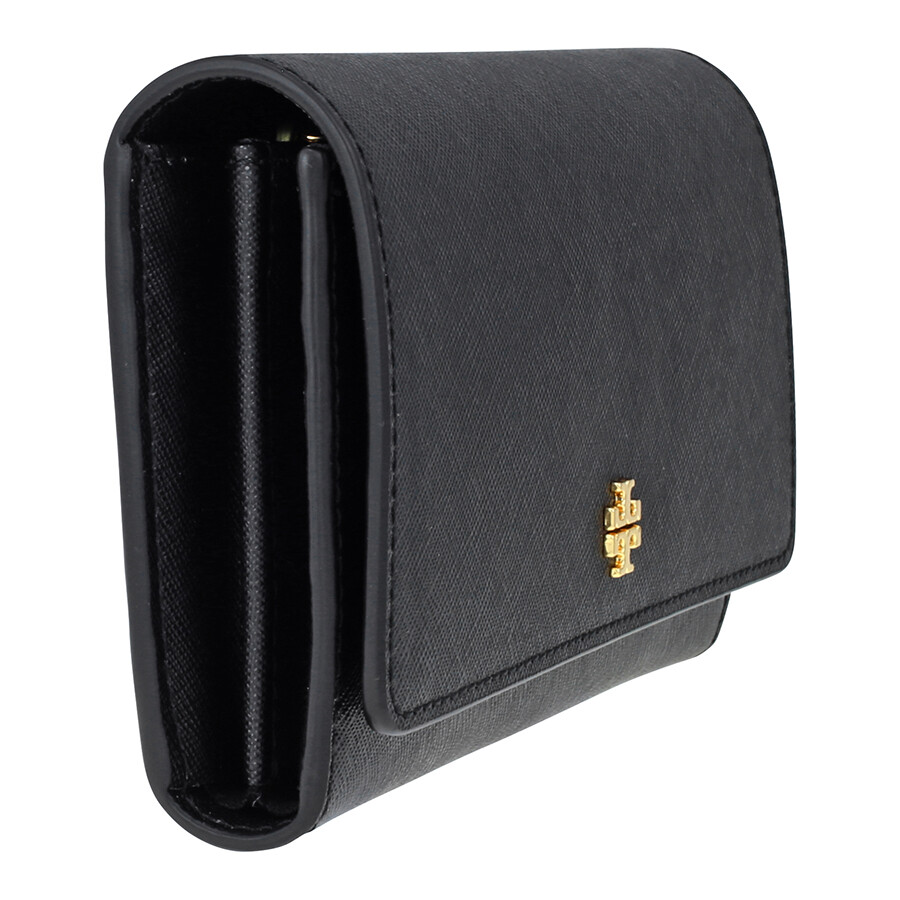 Tory Burch Robinson Envelope Continental Leather Wallet Black Tory